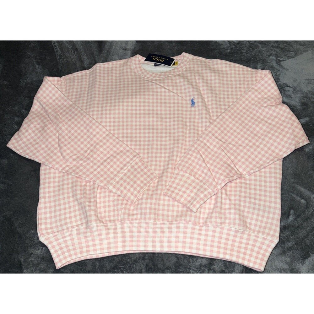 2XL Polo Ralph Lauren Gingham Fleece Sweatshirt Pink White